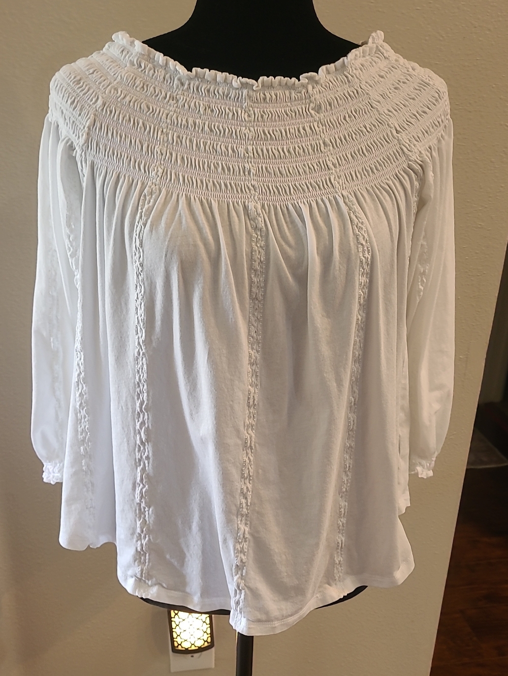 Ralph Lauren White Smocked Off-Shoulder Blouse Natural Material Suze M